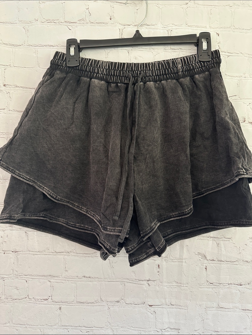 State of Fashion Cotton Washed Black Layered Elastic Waist Shorts NWT size M